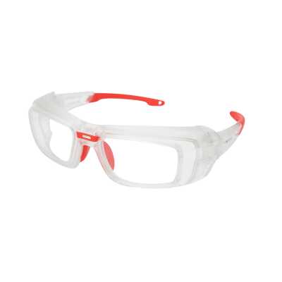 SRX WORKSAFE VECTOR, FROSTED CLEAR FRAME, RED TIP NOSEPAD, CLEAR HC LENS